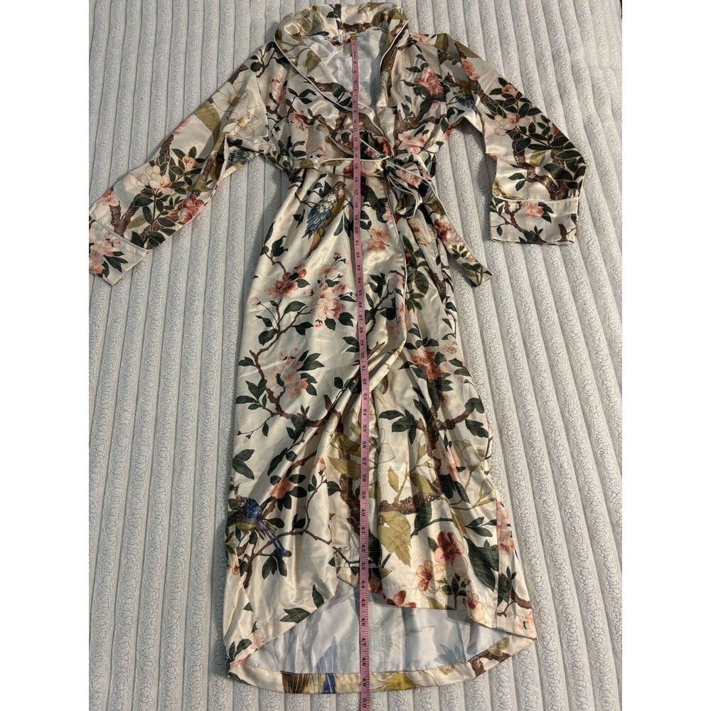 Pottery Barn Nola Silky Piped Robe Womens medium muted floral birds bridal gift - Picture 8 of 13